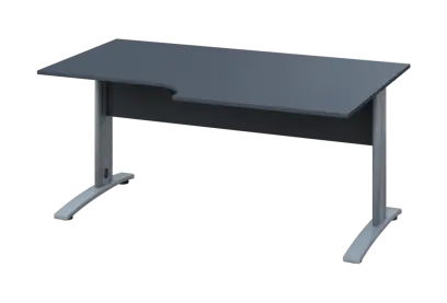 ERK 18 - 168 stůl kancelářský, rohový, pravý, kovová podnož stříbrná, deska 18 mm, široký 1600 mm, antracit